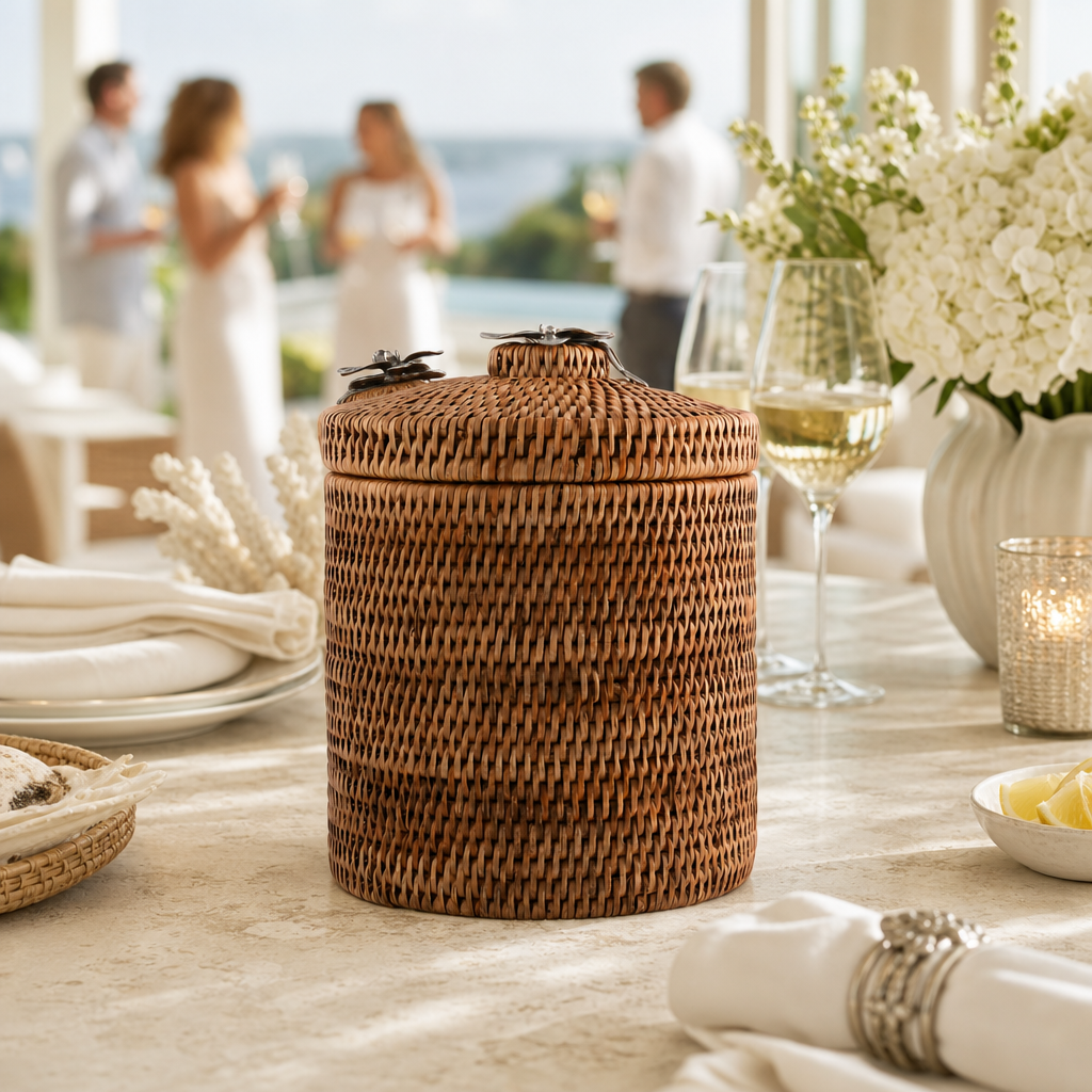 Orchids Hand Woven Wicker Rattan Lidded Ice Bucket