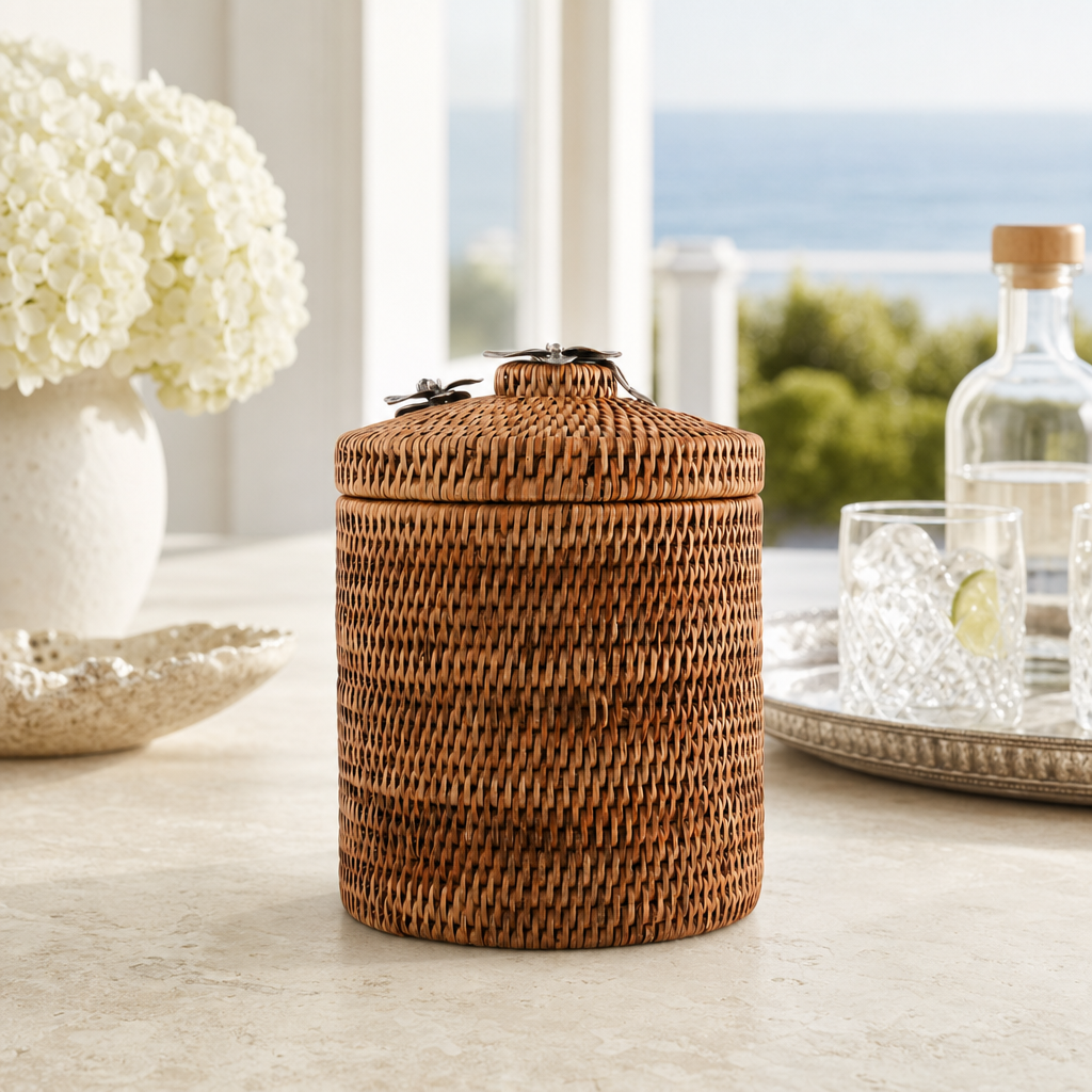Orchids Hand Woven Wicker Rattan Lidded Ice Bucket