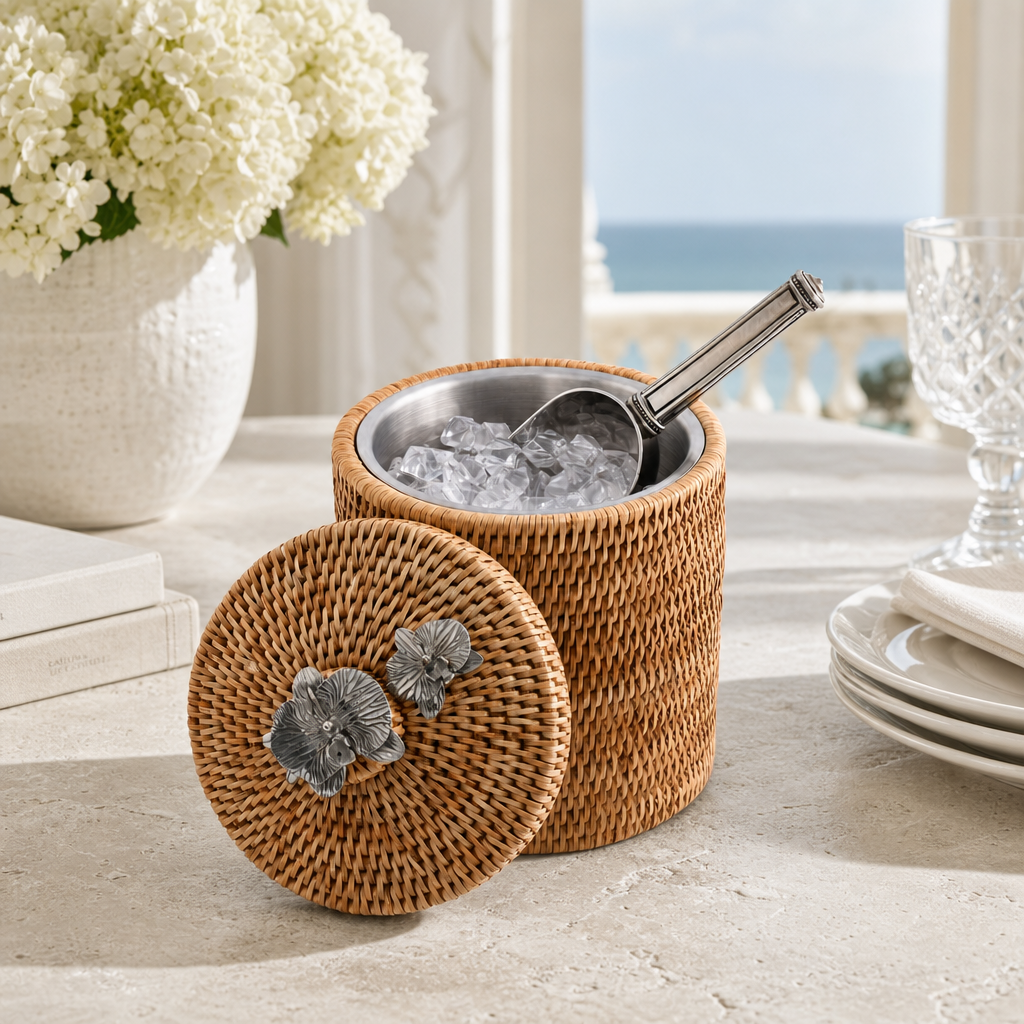 Orchids Hand Woven Wicker Rattan Lidded Ice Bucket