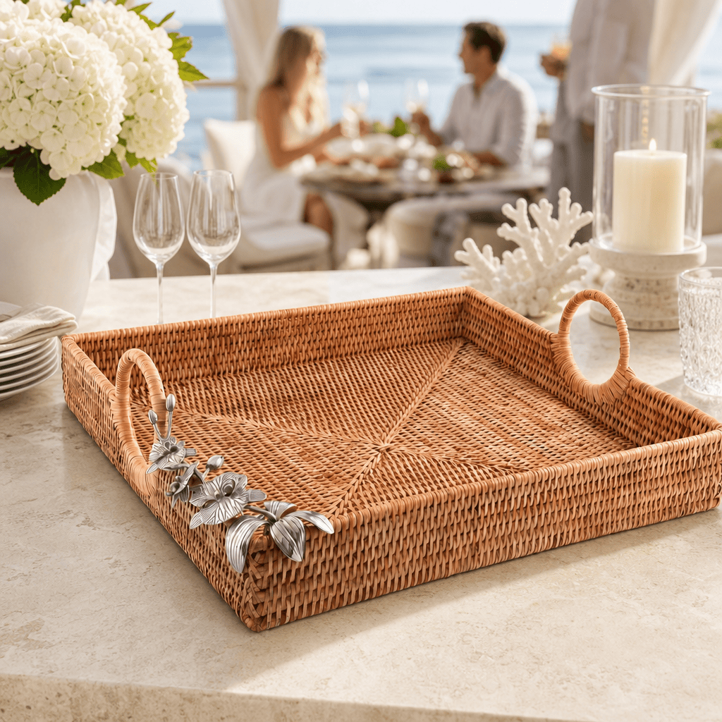 Orchid Hand Woven Wicker Rattan Large Square Tray