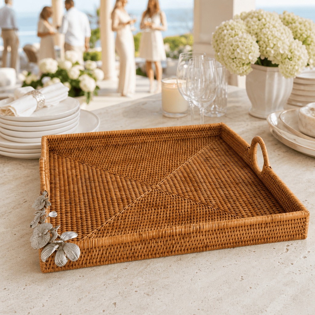Orchid Hand Woven Wicker Rattan Large Square Tray