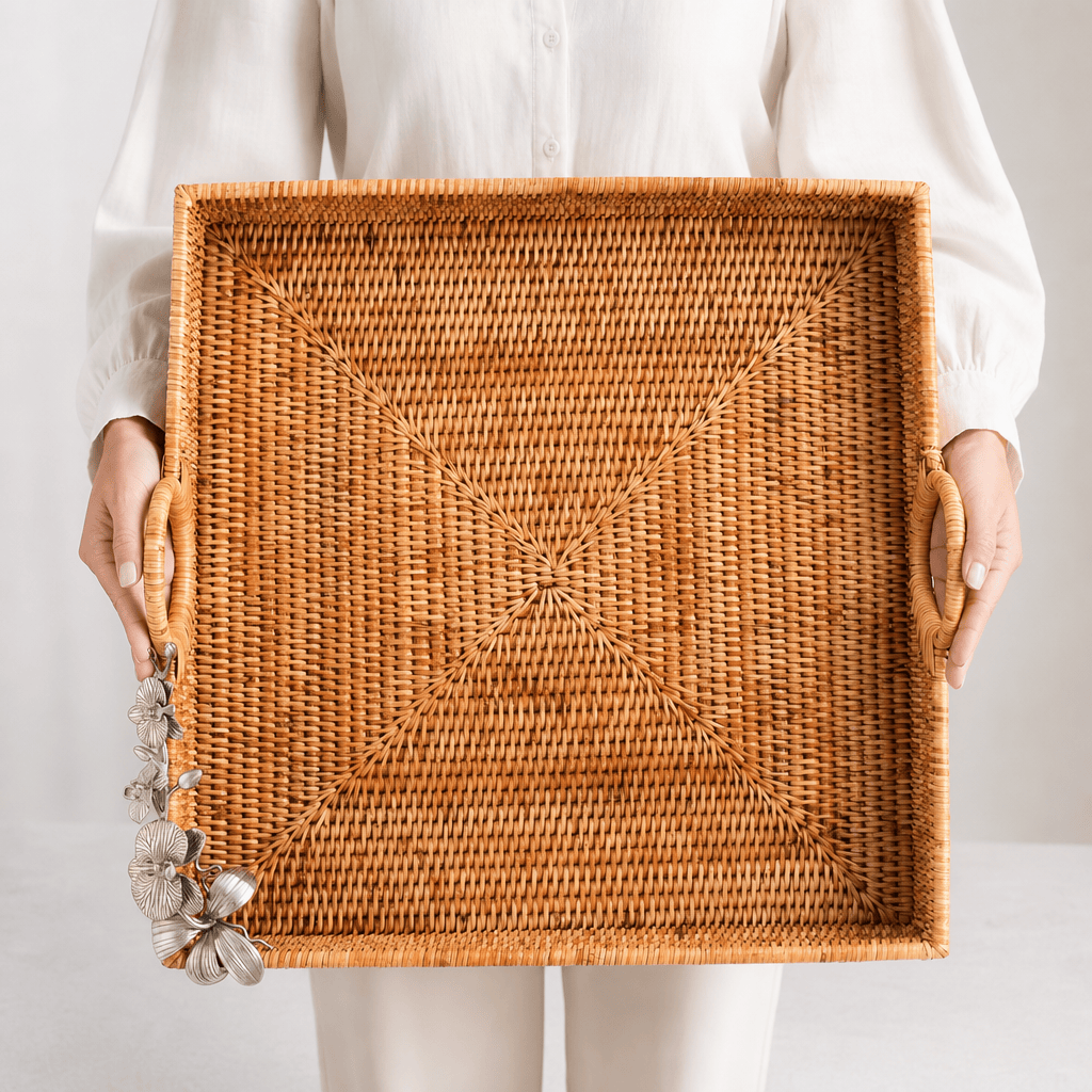 Orchid Hand Woven Wicker Rattan Large Square Tray