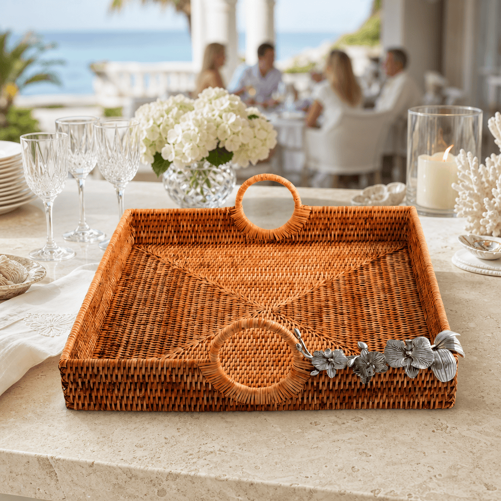 Orchid Hand Woven Wicker Rattan Large Square Tray