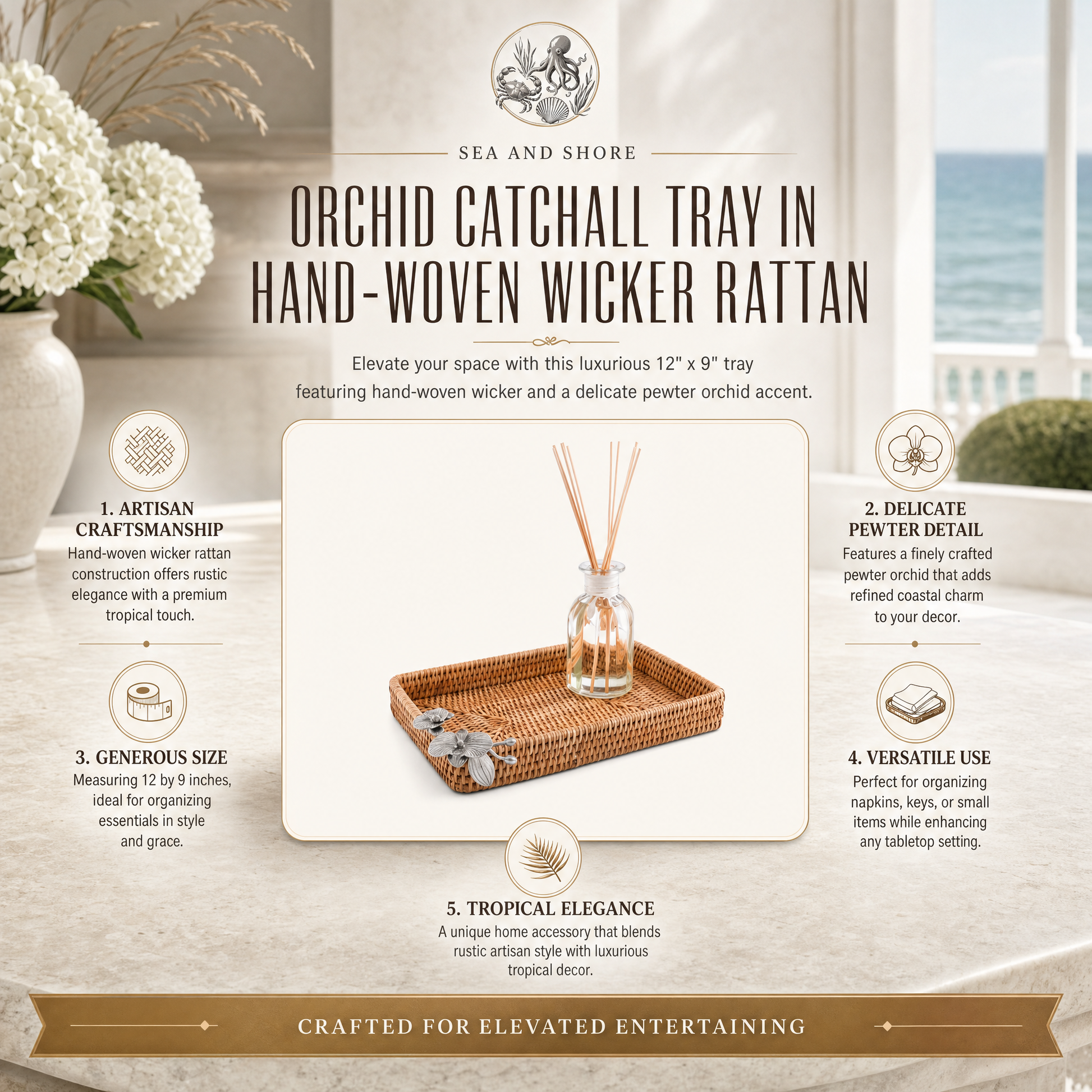 Orchid Catchall Tray Hand Woven Wicker Rattan