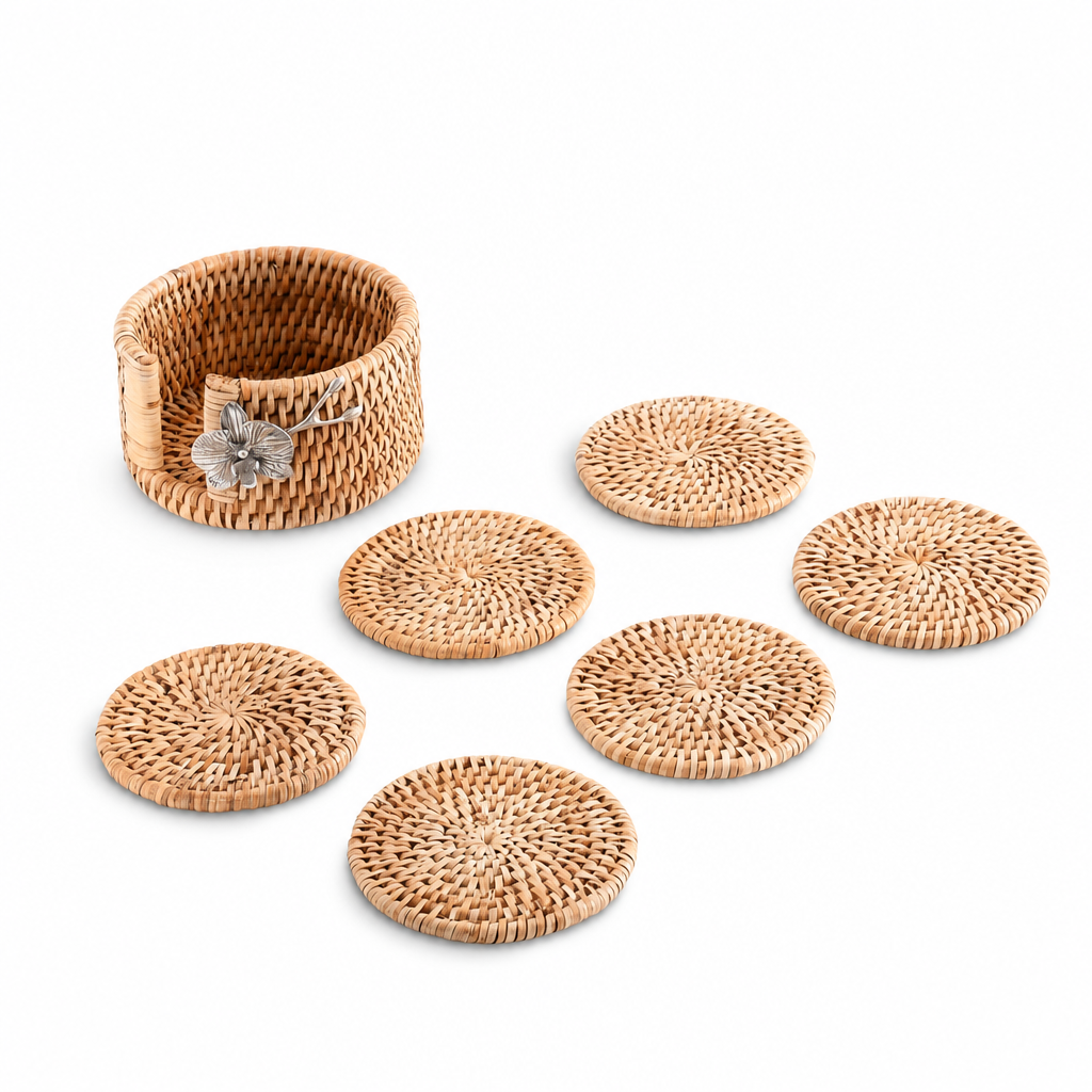 Orchid Hand Woven Wicker Rattan Coaster Set - 6 Coasters