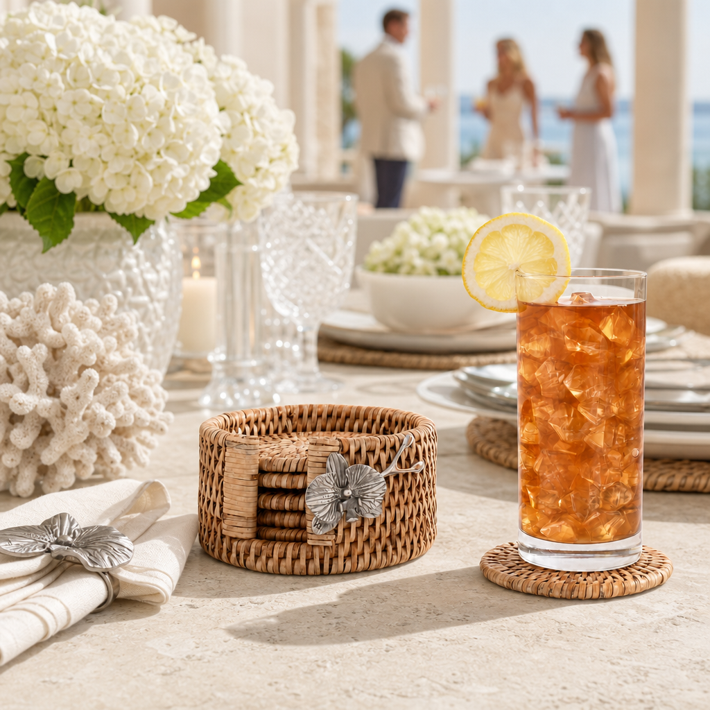 Orchid Hand Woven Wicker Rattan Coaster Set - 6 Coasters