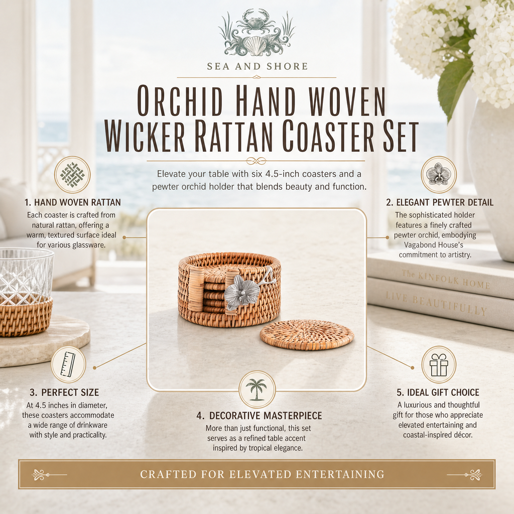 Orchid Hand Woven Wicker Rattan Coaster Set - 6 Coasters