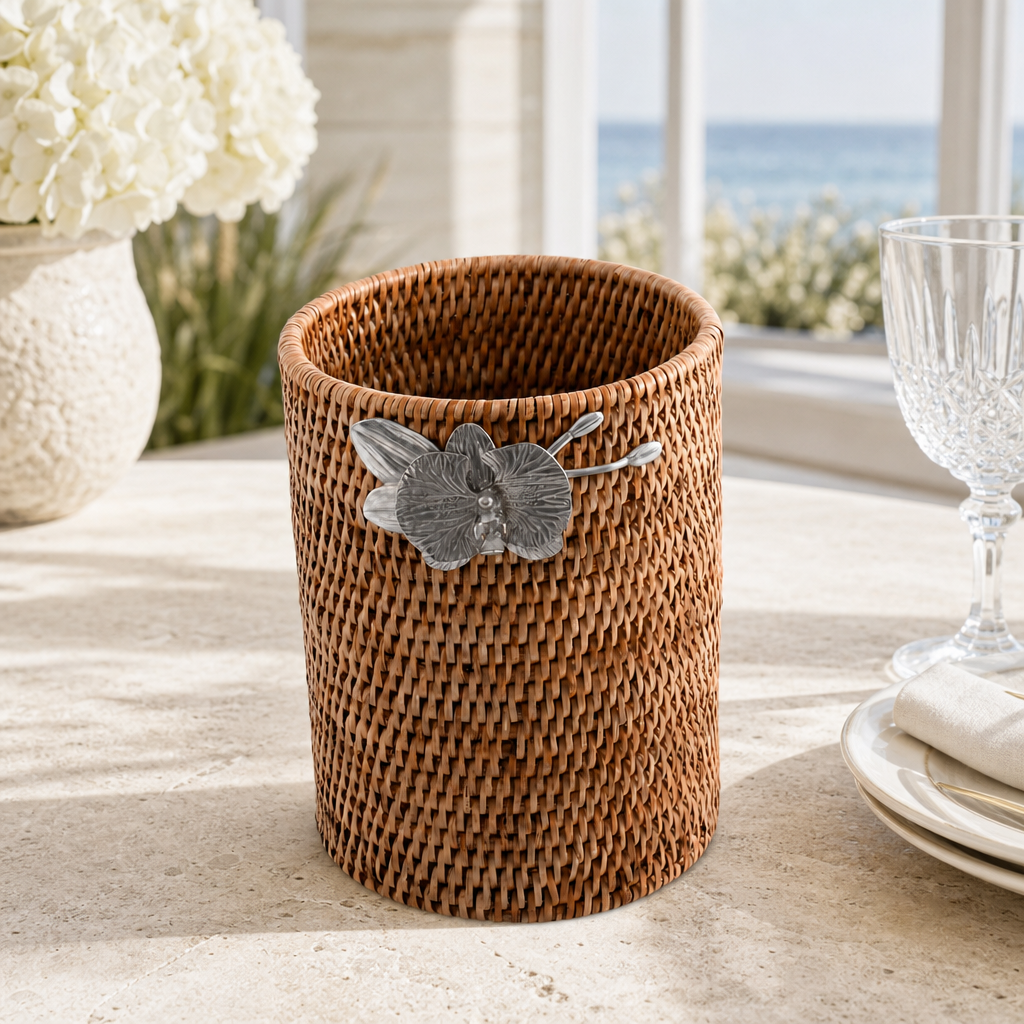 Orchids Hand Woven Wicker Rattan Utensils Holder