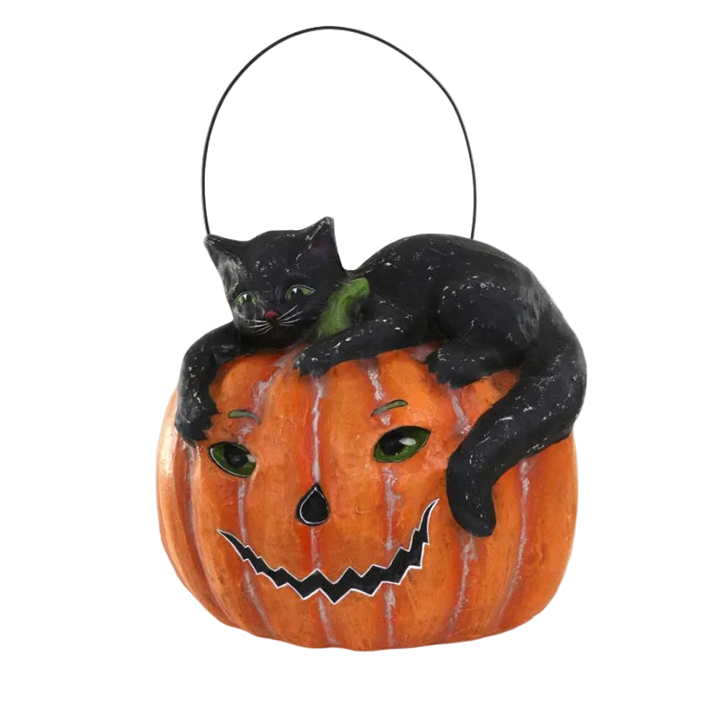 Cat with Pumpkin Candy Bucket