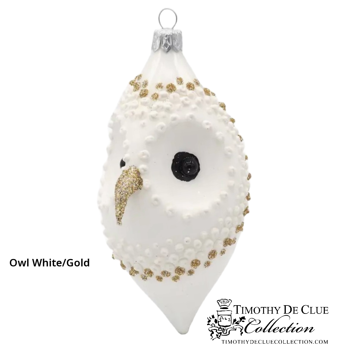 Gold and White Owl Drop Hand Blown Glass Christmas Ornament | Made in Germany