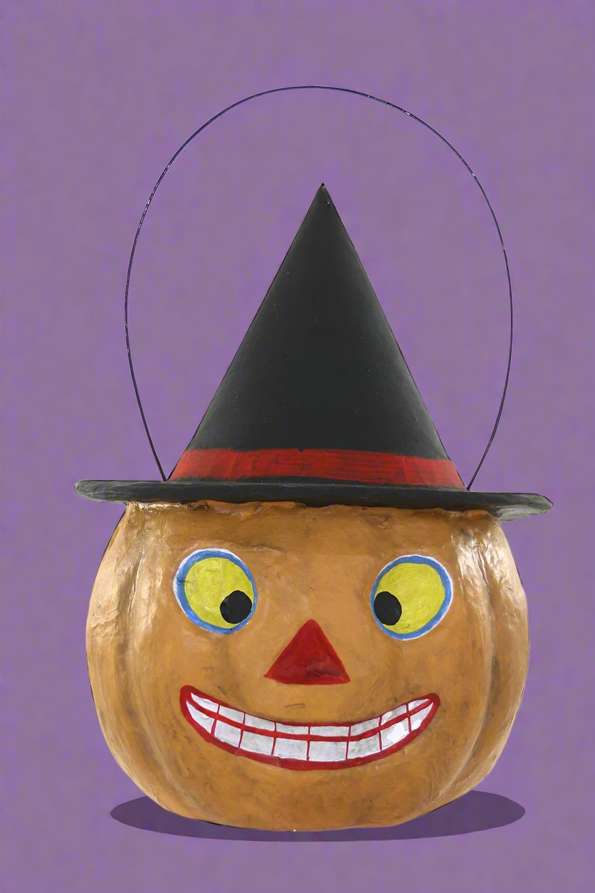 Haunted Pumpkin Witch Paper Mache Halloween Candy Bucket