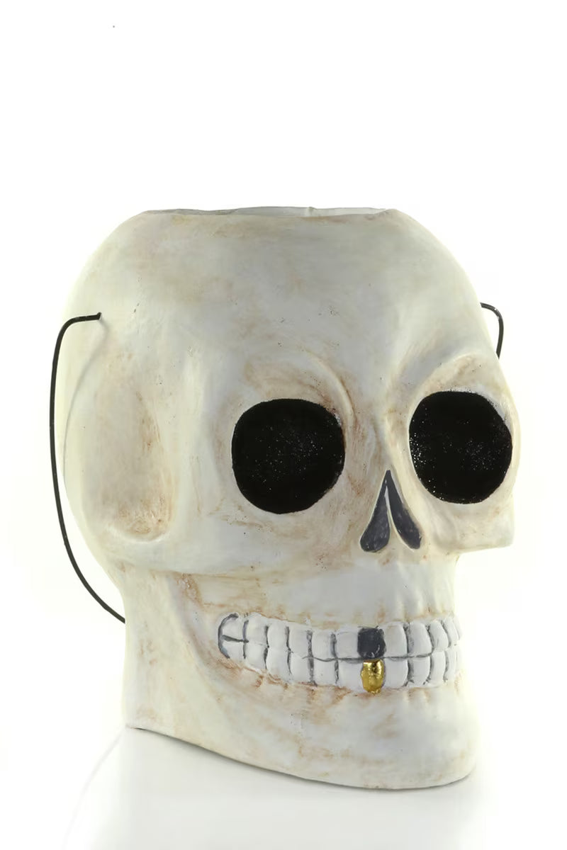 Large Vintage Skull Paper Mache Candy Bucket