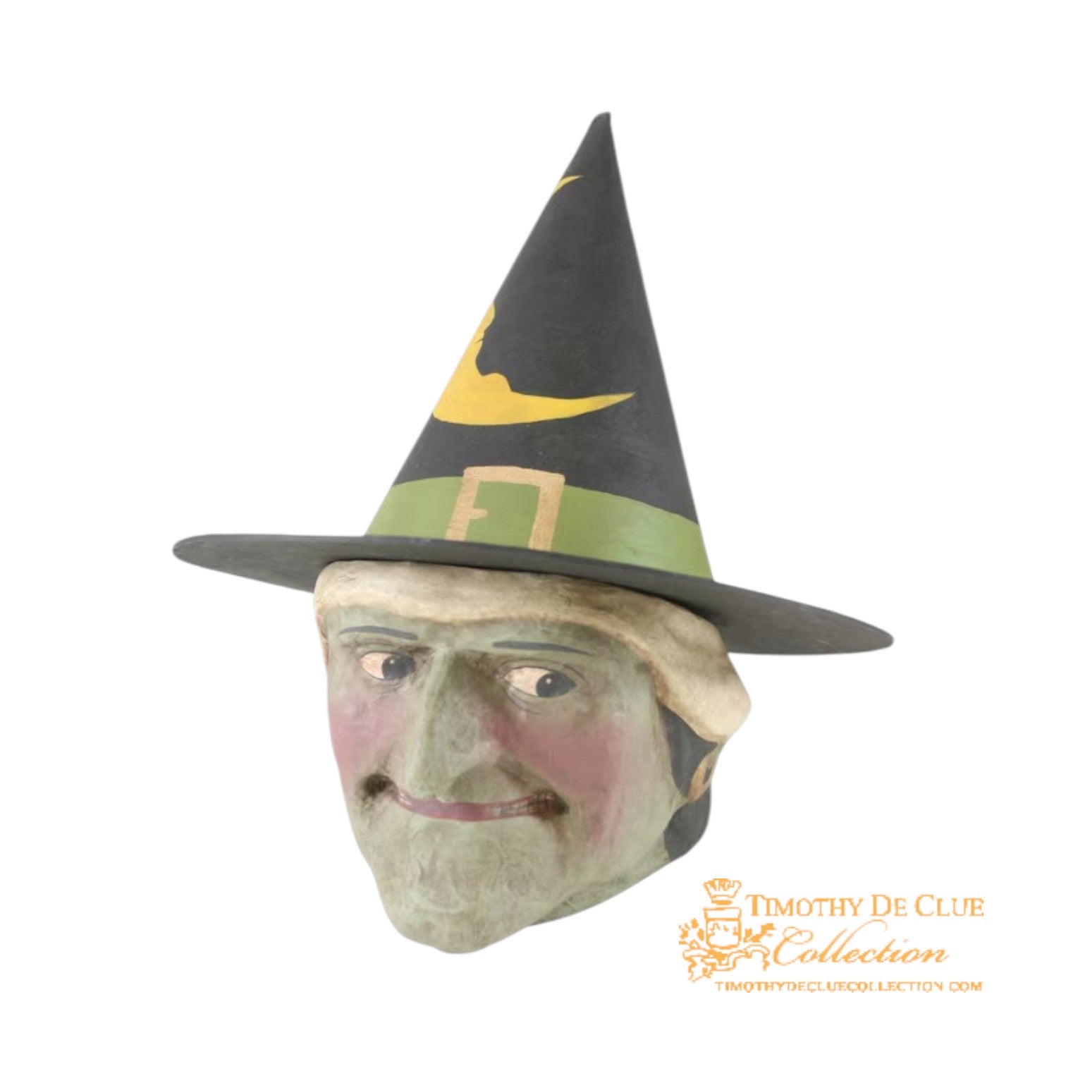 Spellbound Green Witch Candy Bucket | Fall Halloween Decor Vintage Inspired Paper Mache