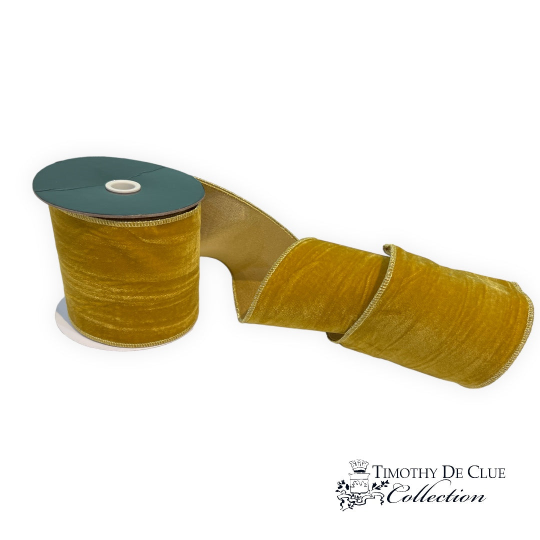 Gold Double Sided Wired Velvet 4 Ribbon 5 Yards - Christmas