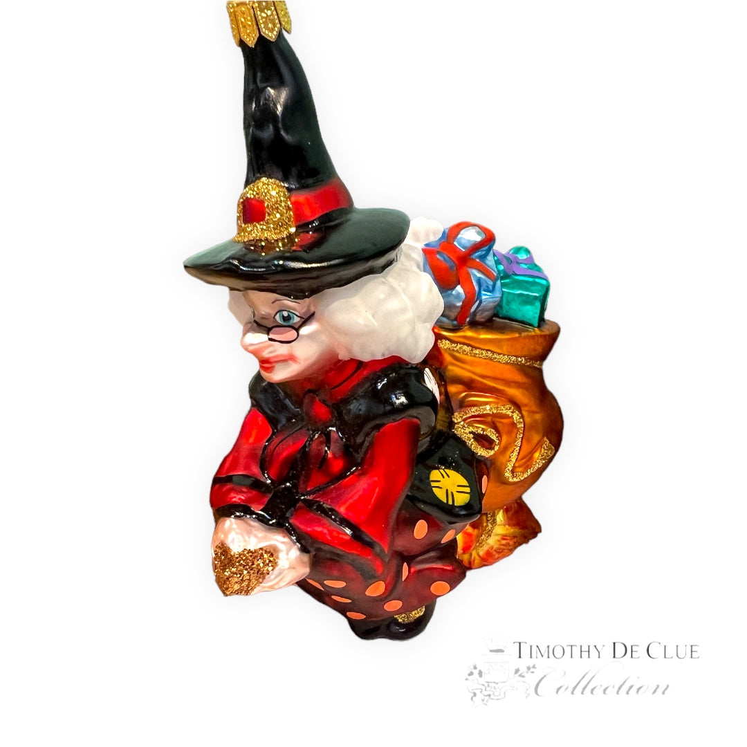 Polka Dot Witch Hand Blown Glass Christmas Ornament | Made in Germany