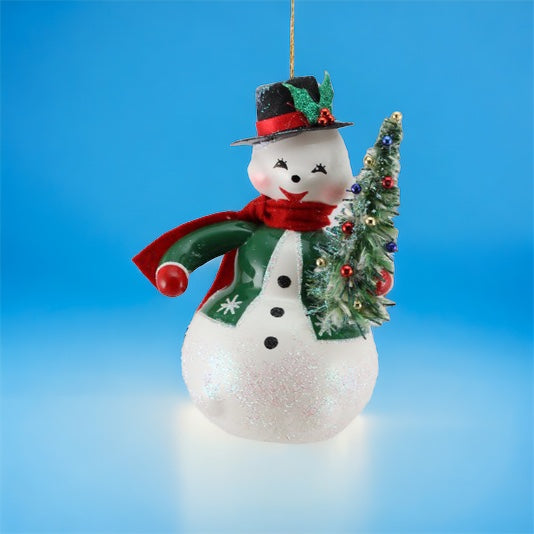 De Carlini Jolly Snowman Retro Tree Hand Made in Italy - Christmas Ornament Timothy De Clue Collection