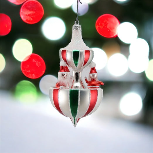 De Carlini Jolly Santas Carousel Red Green Hand Made in Italy - Christmas Ornament Timothy De Clue Collection