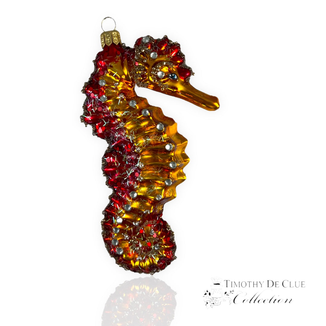 Jewel Seahorse Hippocampus - Hand Blown Glass Christmas Ornament | Made in Poland