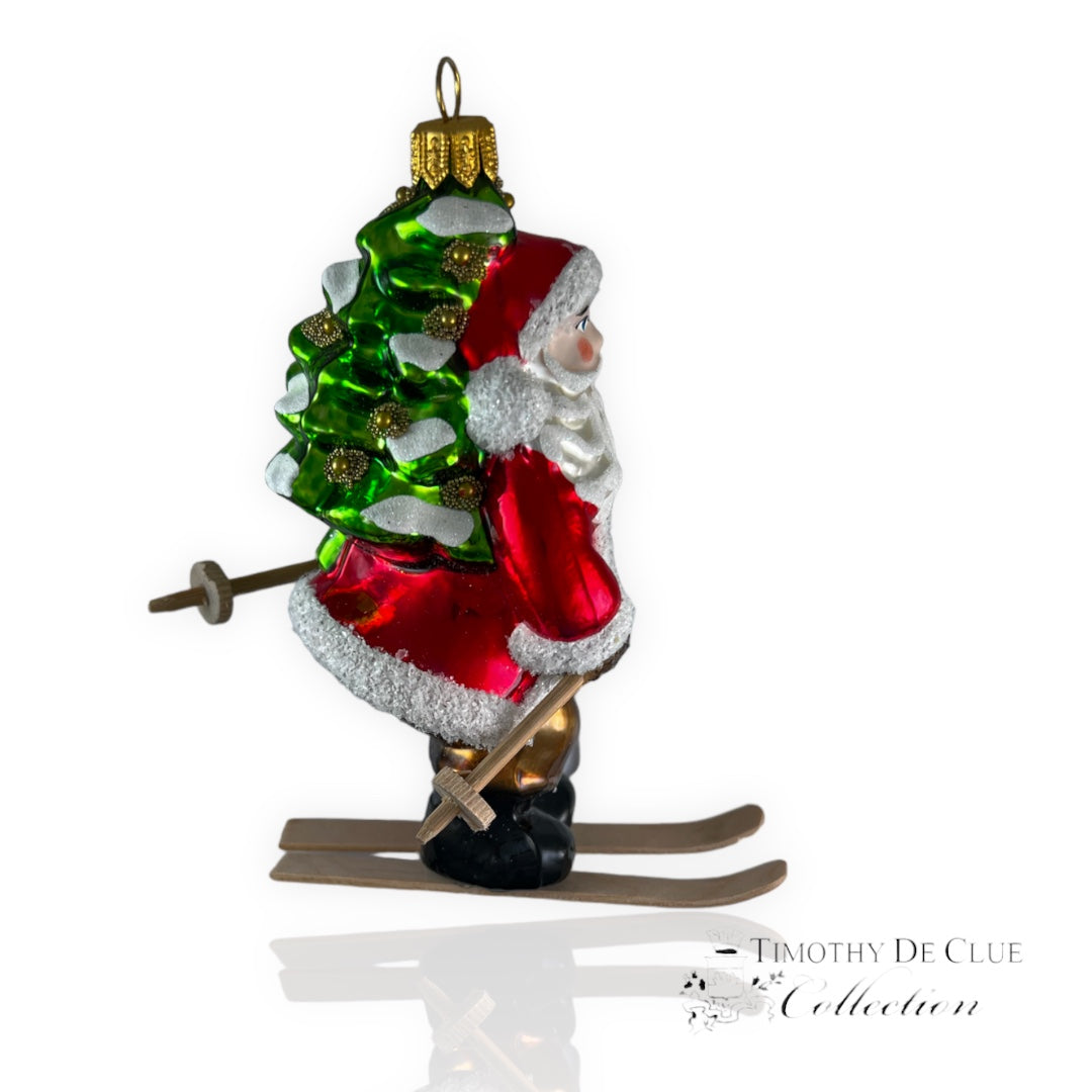 Back Country Skier Santa - Hand Blown Glass Christmas Ornament | Made in Poland
