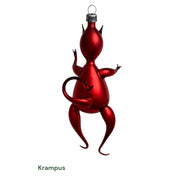 Red Krampus ornament free blown glass italian style  on a white background
