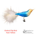 Hombre Glass Bird Clip Teal/Yellow Christmas Ornament