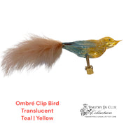 Hombre Translucent Glass Bird Clip Teal/Yellow Christmas Ornament