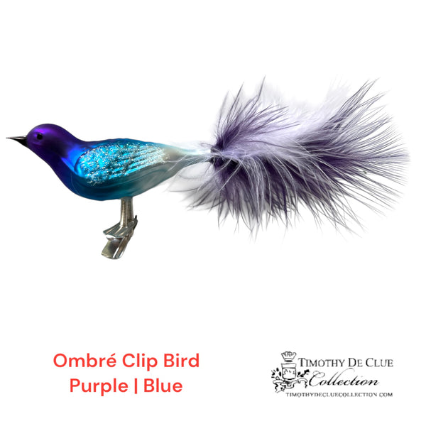 Hombre Glass bird Clip Purple/Blue Christmas Ornament