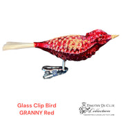 Glass Bird Clip GRANNY Red- Christmas Ornament