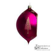Dazzle Deer 3.25 in Tear Drop ornament, magenta with gold glitter tree and trim details.