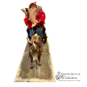 Donkey Cart Santa Candy Container, German paper mache figure in red coat on wooden cart base