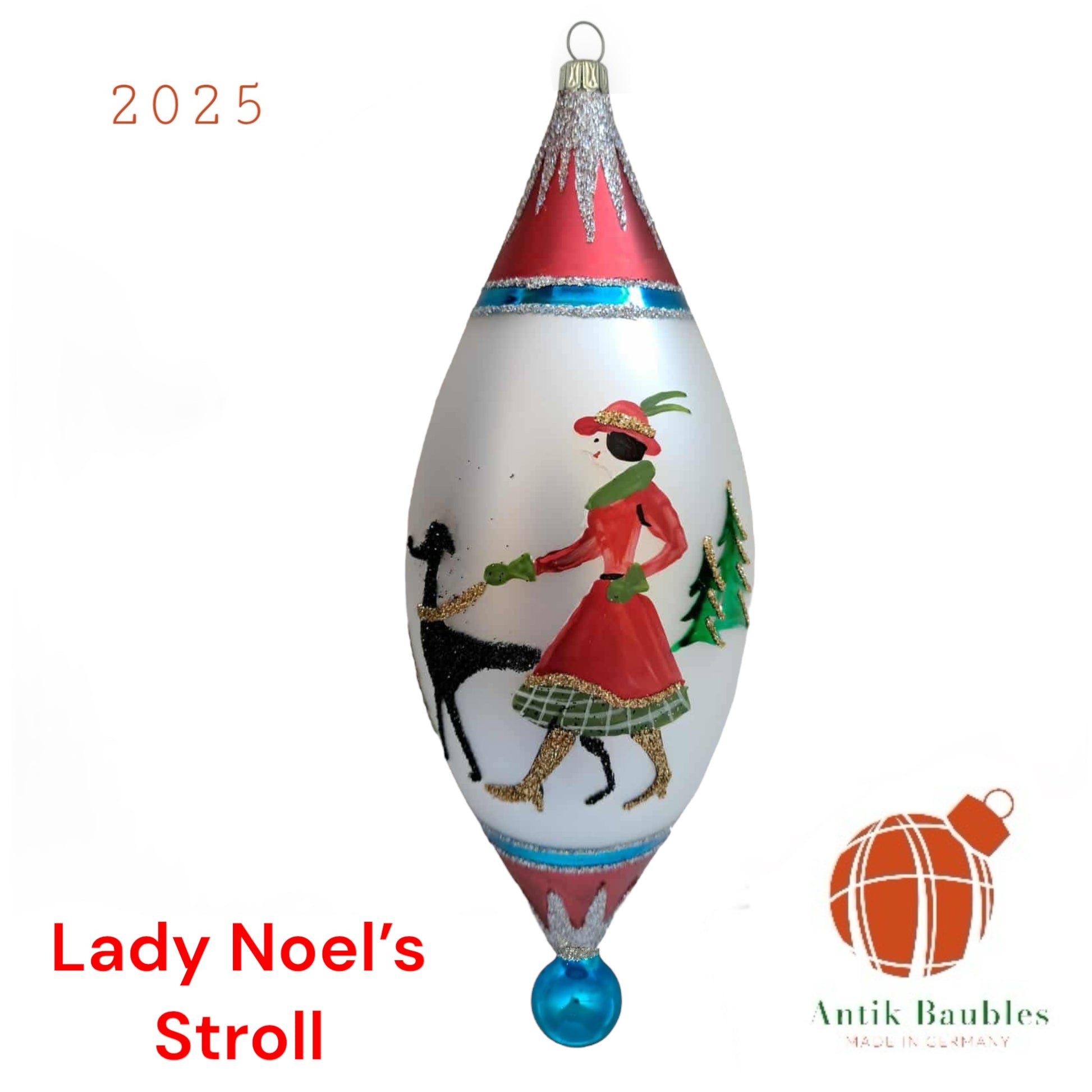 Lady Noel’s Stroll 7.5 in Tear Drop- Antik Baubles Exclusive Christmas Ornament