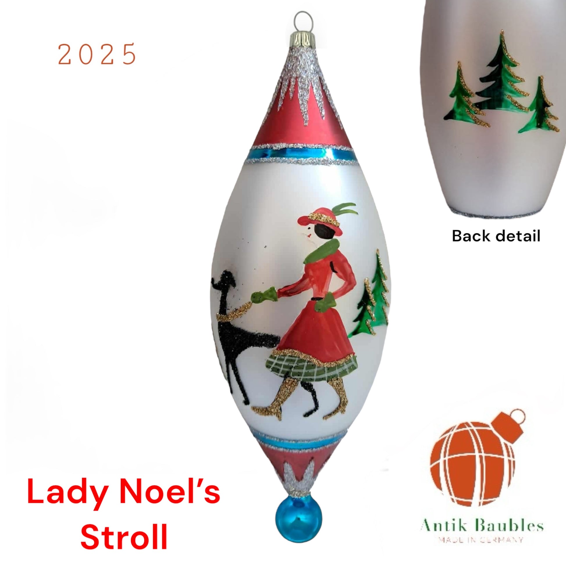 Lady Noel’s Stroll 7.5 in Tear Drop- Antik Baubles Exclusive Christmas Ornament