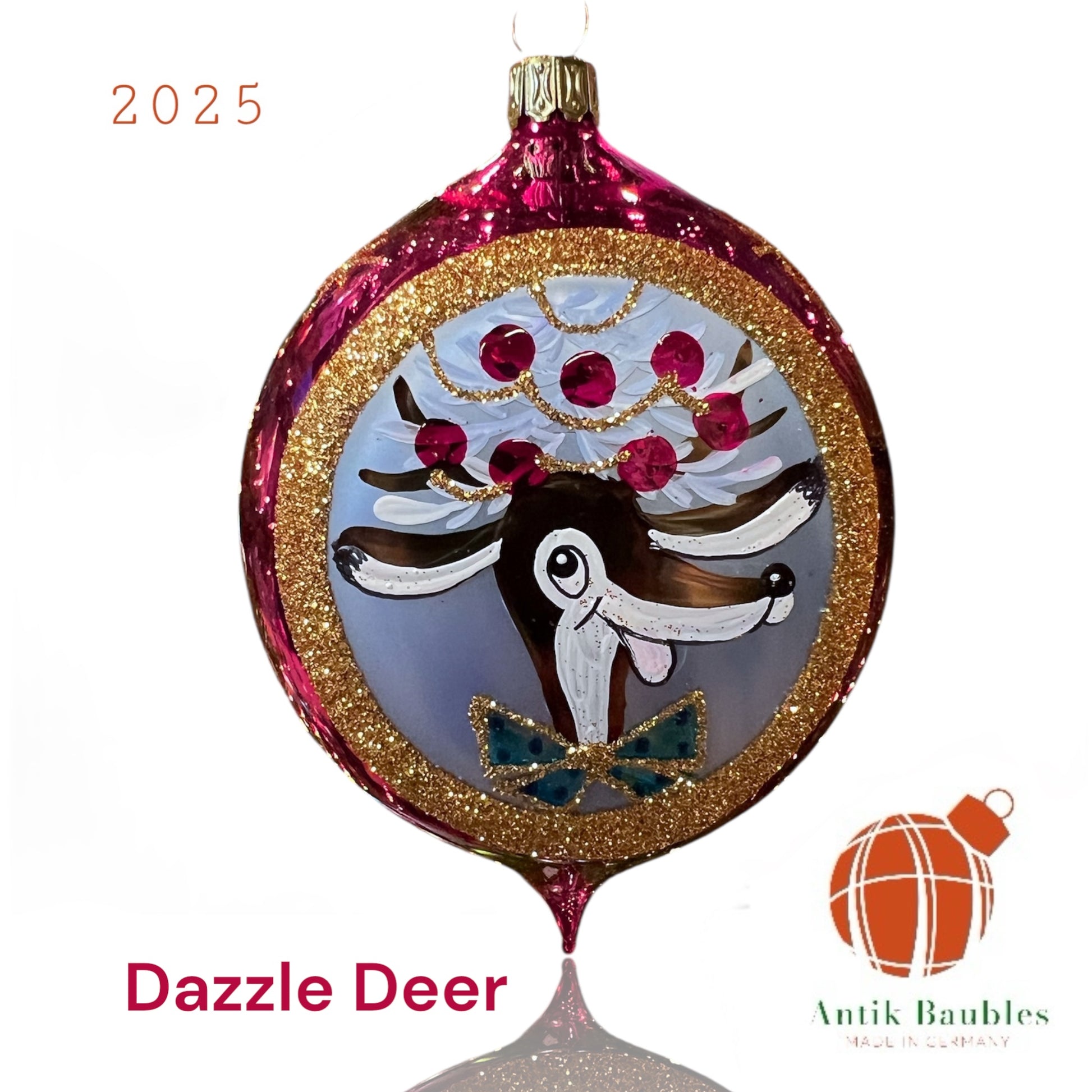 Dazzle Deer 3.25 in Tear Drop- Antik Baubles Exclusive Christmas Ornament