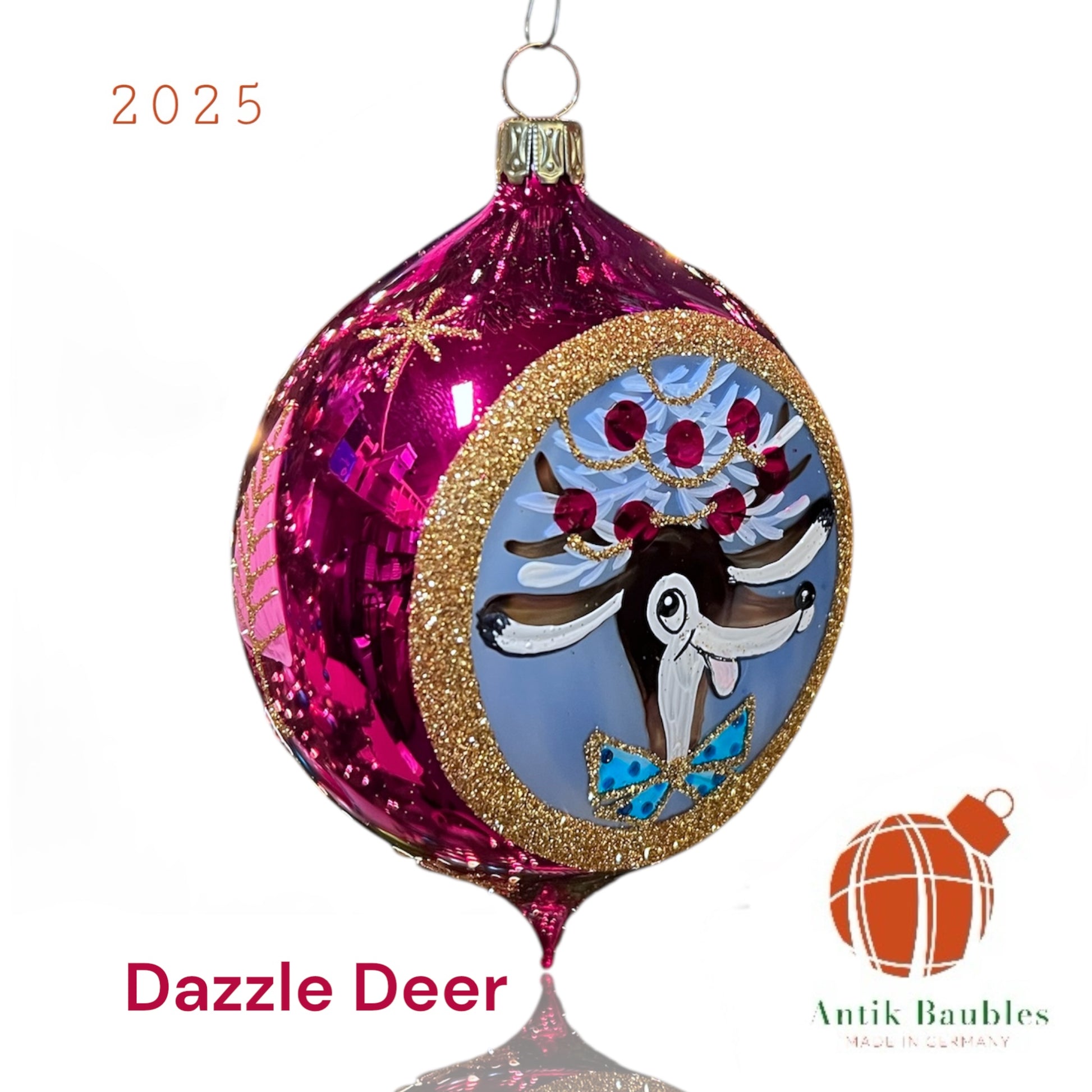 Dazzle Deer 3.25 in Tear Drop- Antik Baubles Exclusive Christmas Ornament