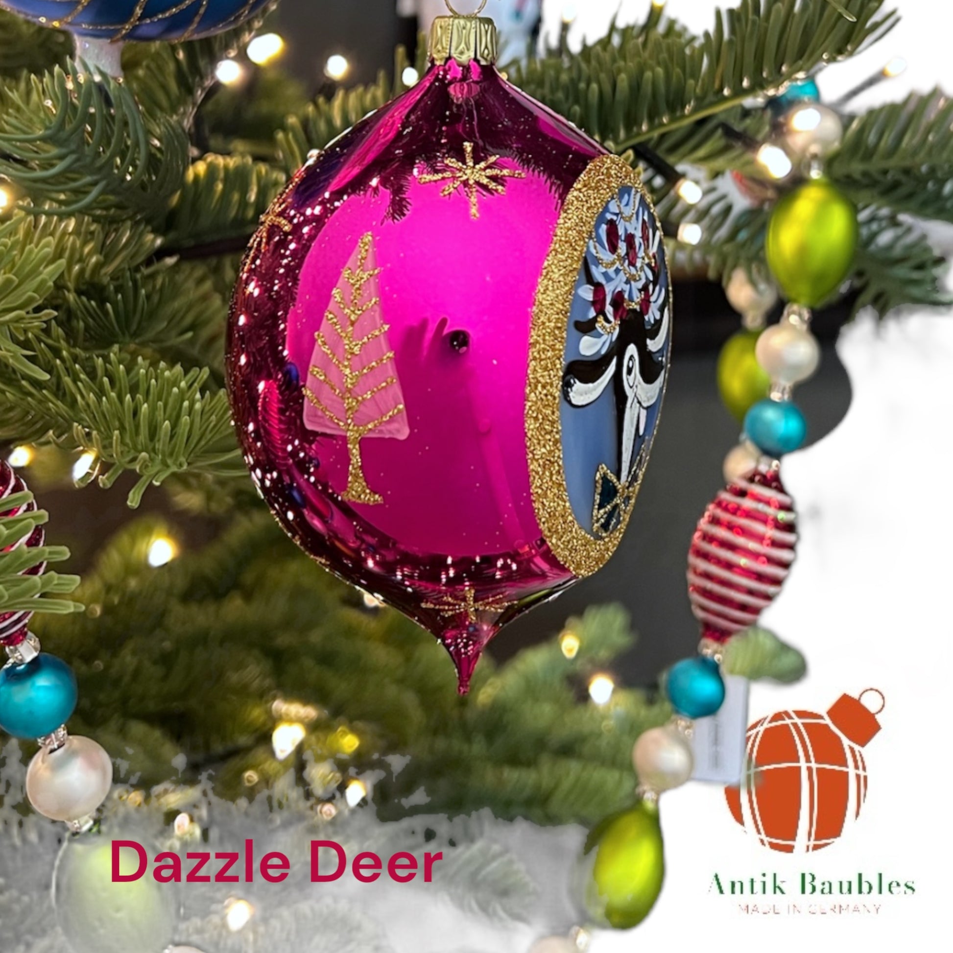 Dazzle Deer 3.25 in Tear Drop- Antik Baubles Exclusive Christmas Ornament