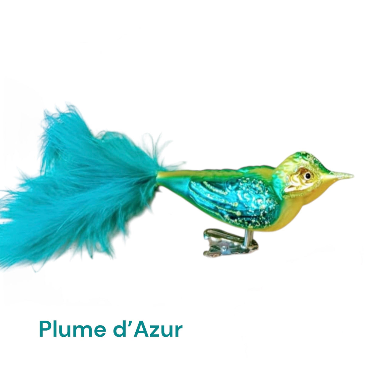 Plume d'Azur Clip Bird feather Tail- Hand Blown Glass Christmas Ornament | Made in Germany