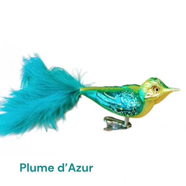 Plume d'Azur Clip Bird feather Tail- Hand Blown Glass Christmas Ornament | WHLS