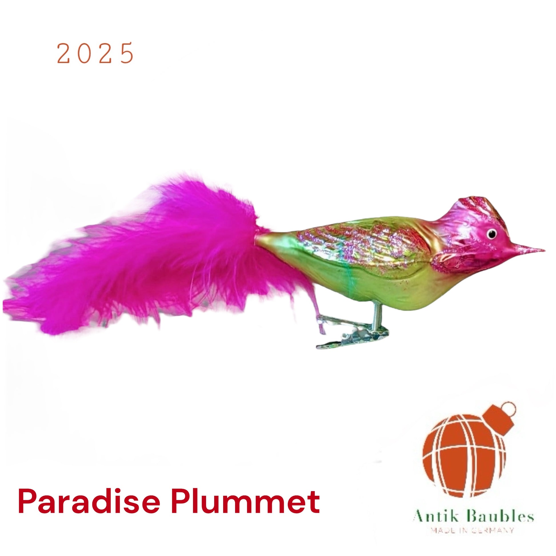 Paradise Plummet Clip Bird feather Tail- Hand Blown Glass Christmas Ornament | Made in Germany