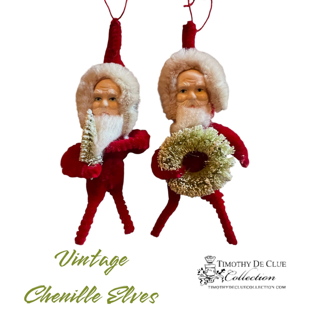 Vintage Chenille Pipe Cleaner Elves Santa   - Circa 1970’s Ornament Christmas Collection