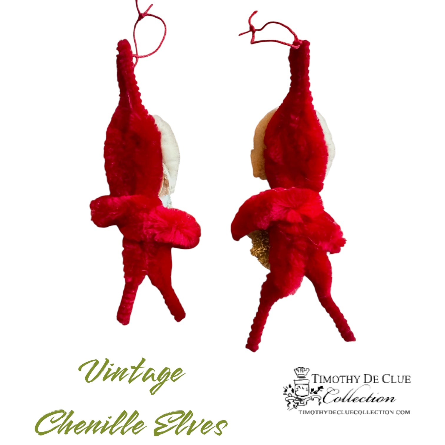 Vintage Chenille Pipe Cleaner Elves Santa   - Circa 1970’s Ornament Christmas Collection