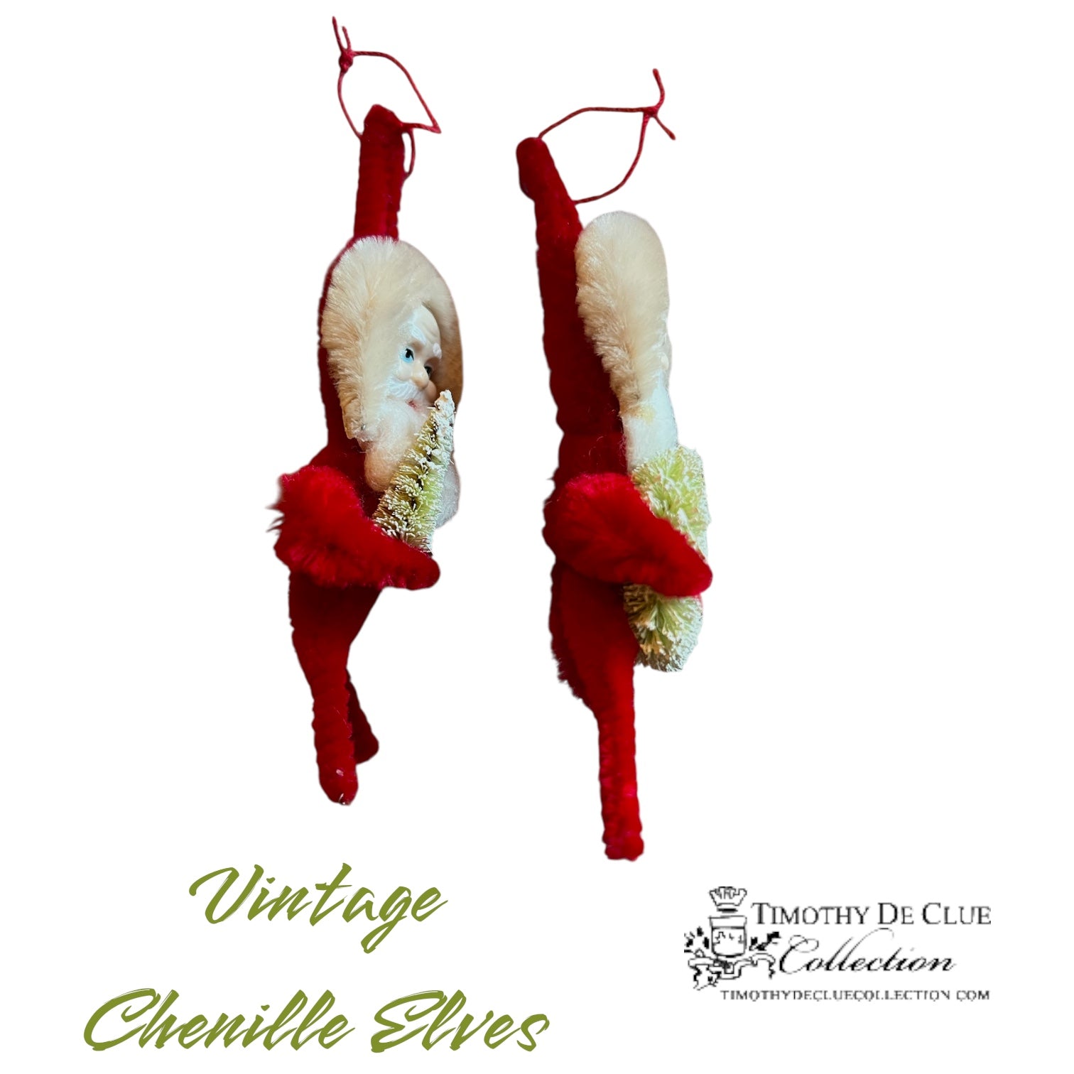 Vintage Chenille Pipe Cleaner Elves Santa   - Circa 1970’s Ornament Christmas Collection