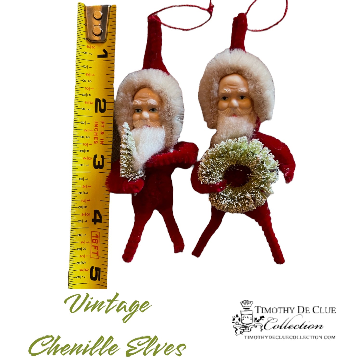 Vintage Chenille Pipe Cleaner Elves Santa   - Circa 1970’s Ornament Christmas Collection