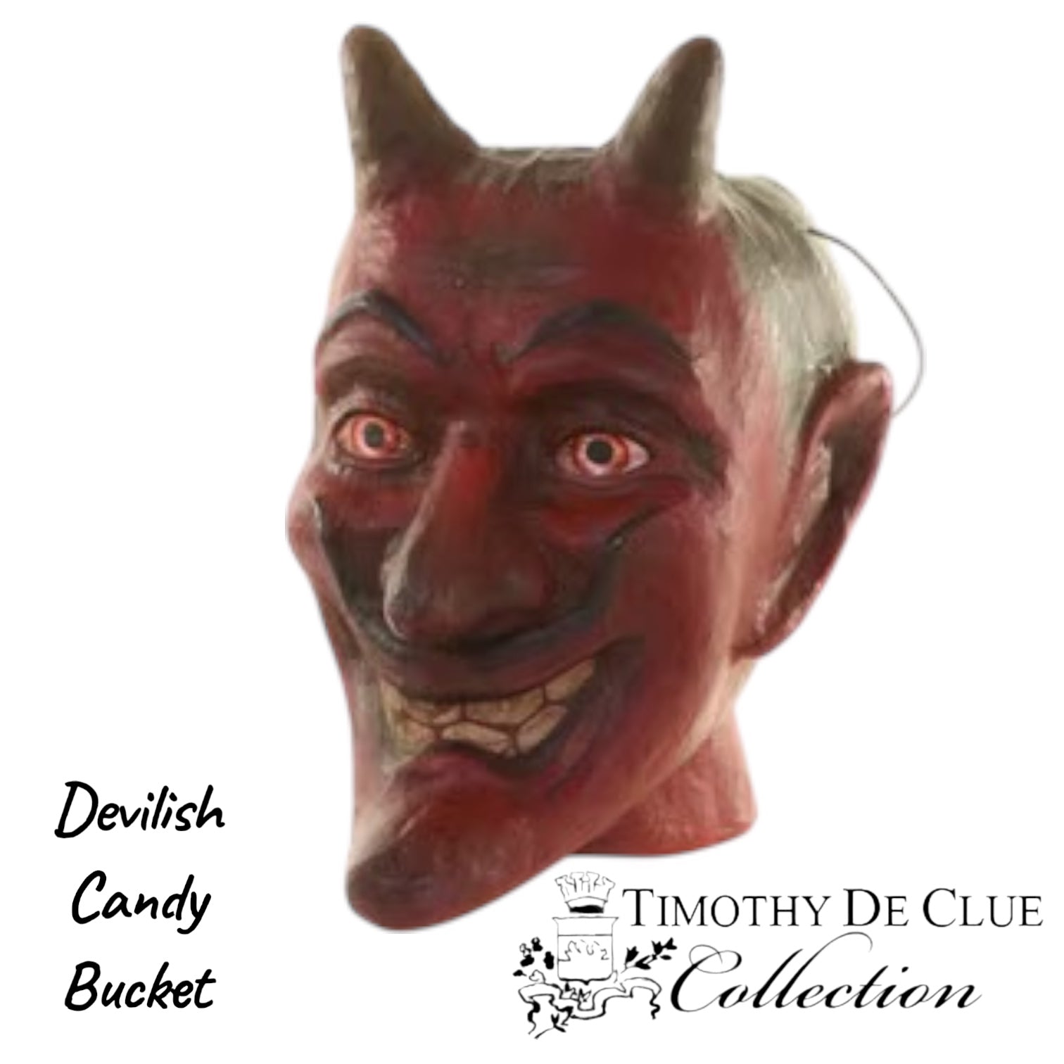 Smilin’ Sinister Devilish Candy Bucket | Fall Halloween Decor Vintage Inspired Paper Mache