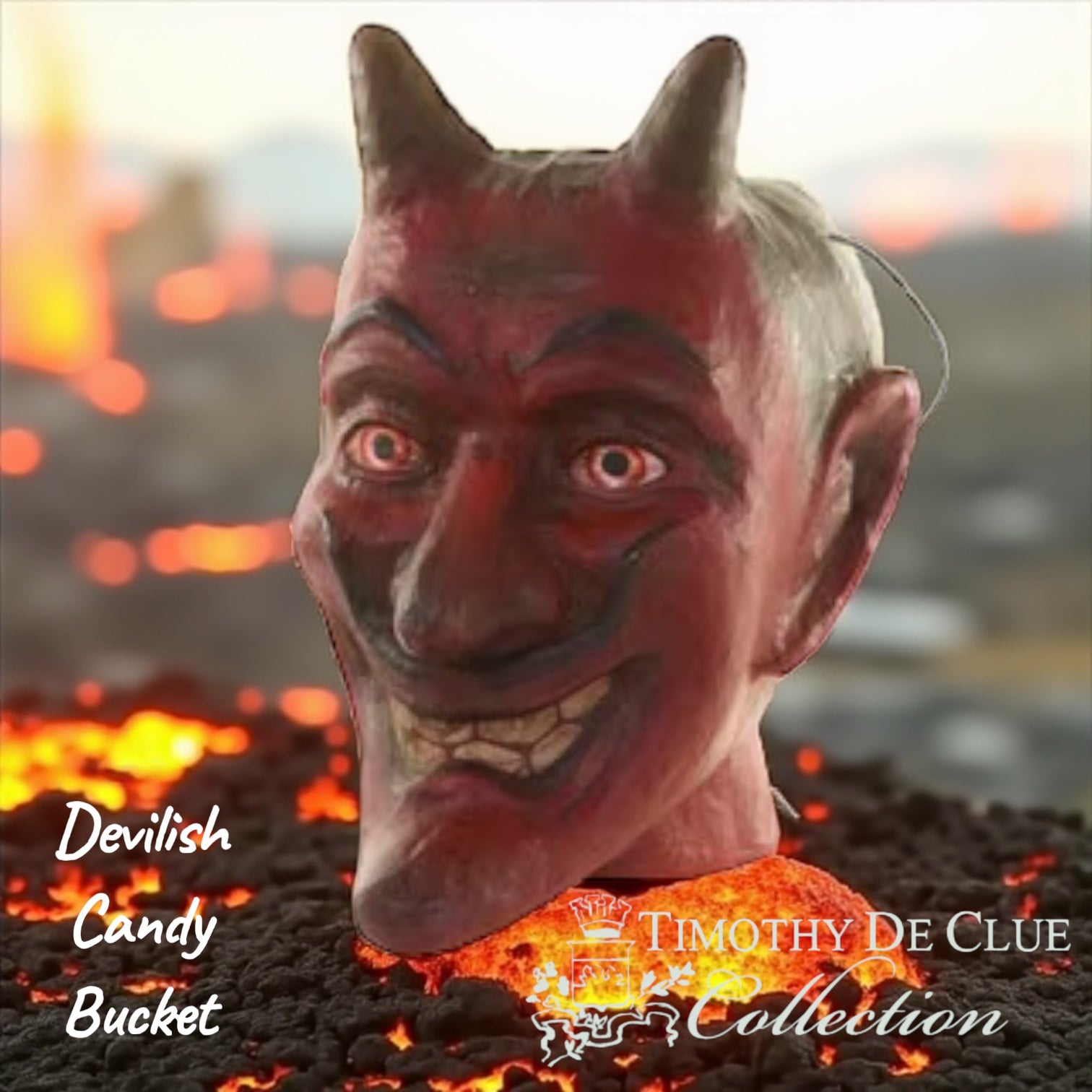 Smilin’ Sinister Devilish Candy Bucket | Fall Halloween Decor Vintage Inspired Paper Mache