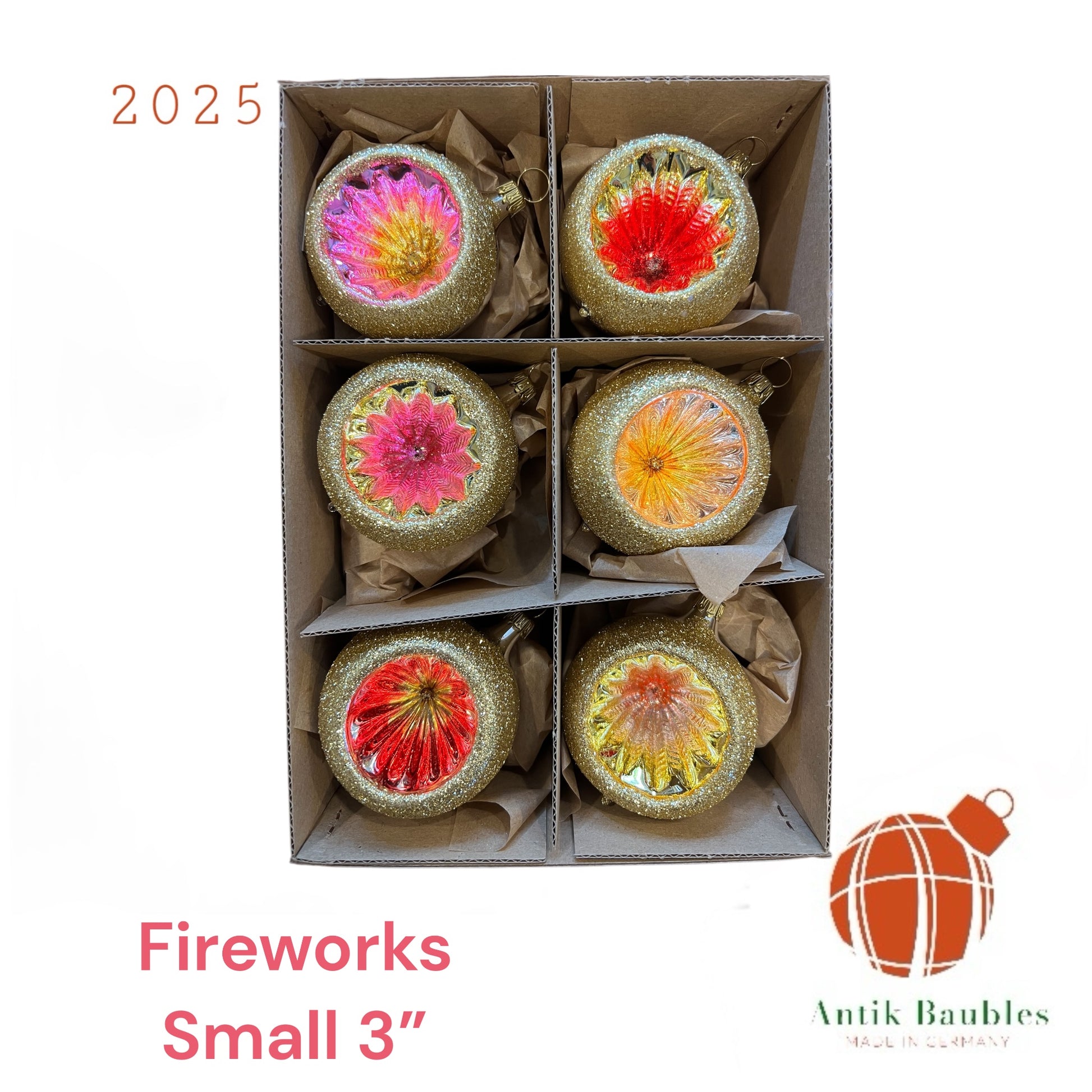 Fireworks Reflector- Set of 6 | Small 2.5 in - Antik Baubles Christmas Ornament