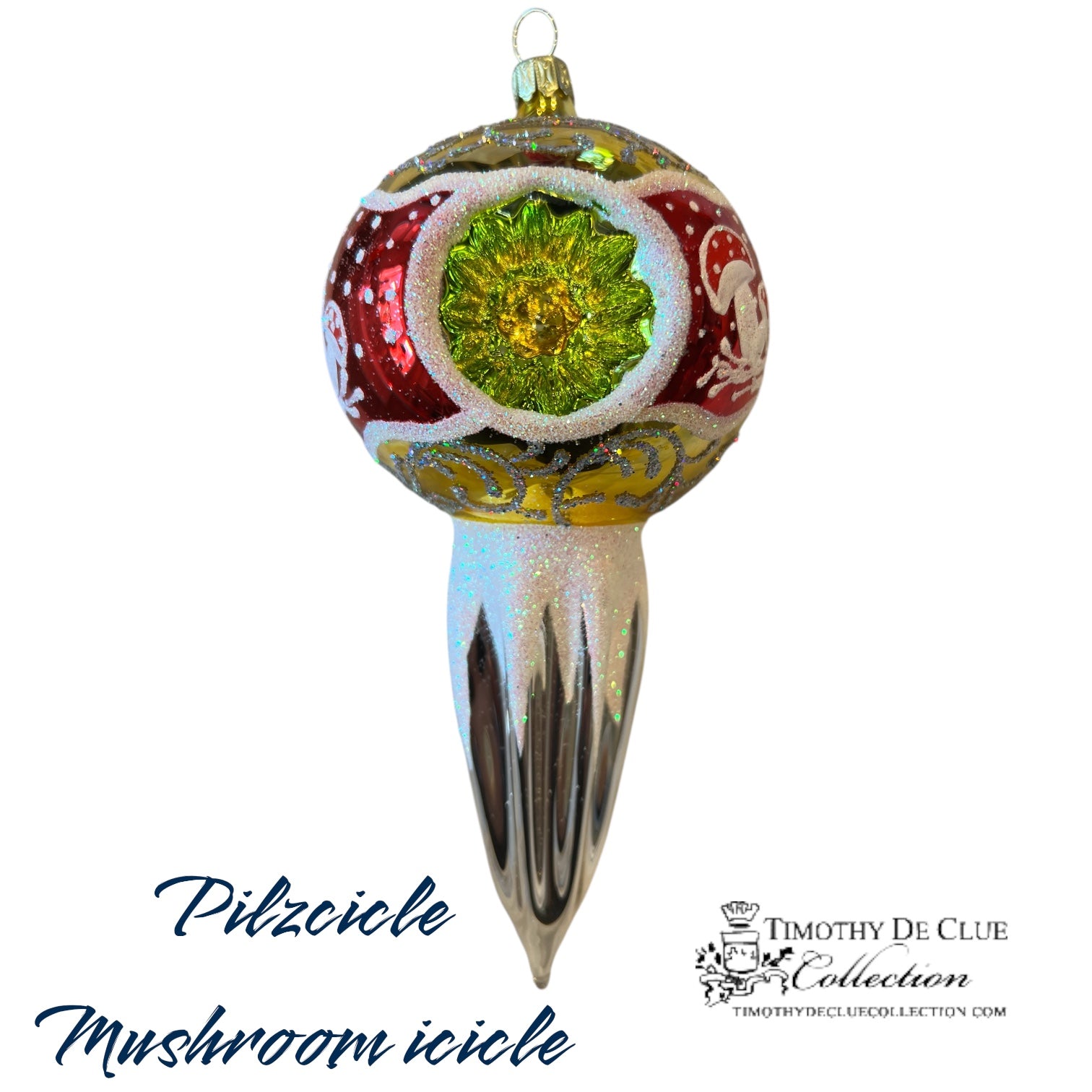 Pilzcicle Mushroom Icicle Indent Red- German Glass Ornament Christmas Collection