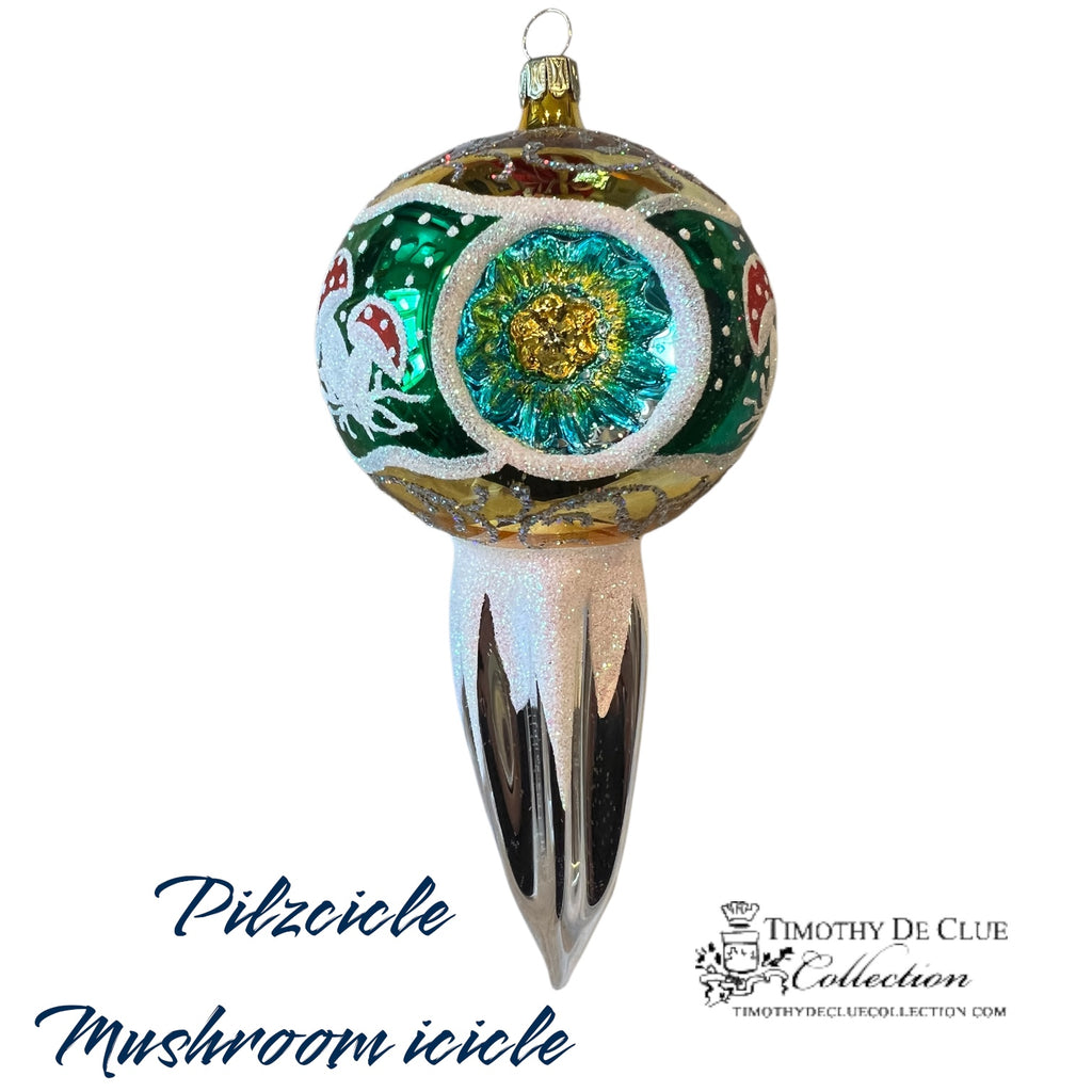 Pilzcicle Mushroom Icicle Indent Green- German Glass Ornament Christmas Collection