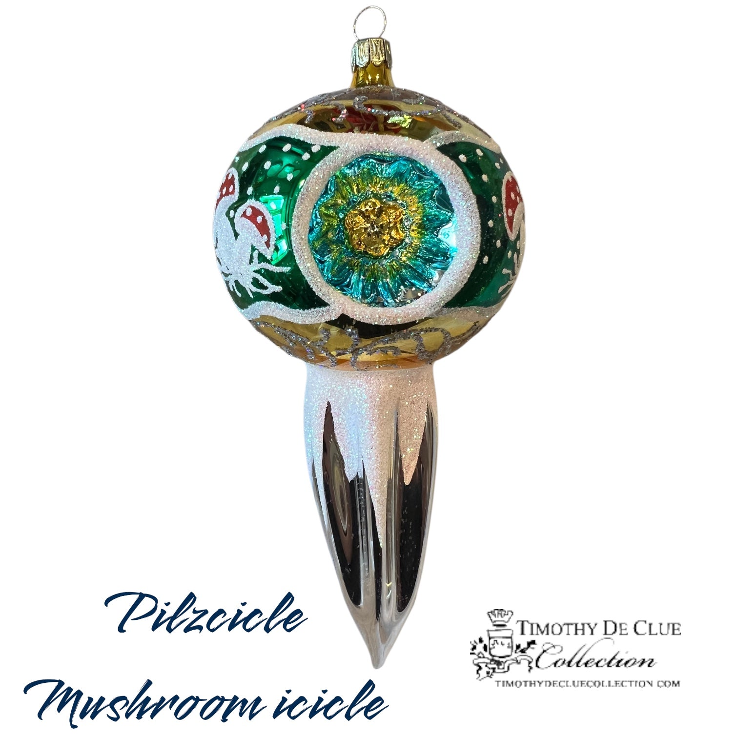 Pilzcicle Mushroom Icicle Indent Green- German Glass Ornament Christmas Collection