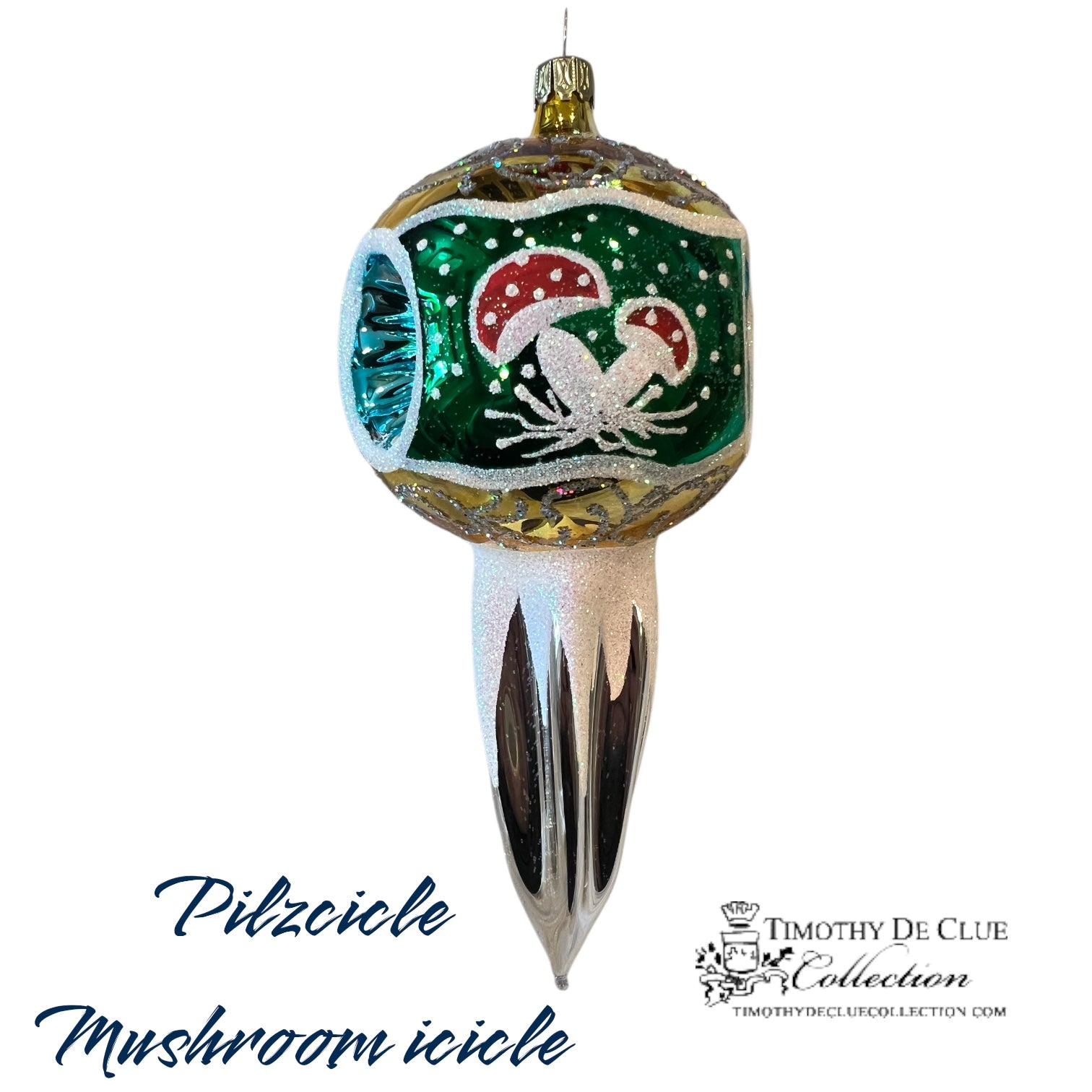 Pilzcicle Mushroom Icicle Indent Green- German Glass Ornament Christmas Collection