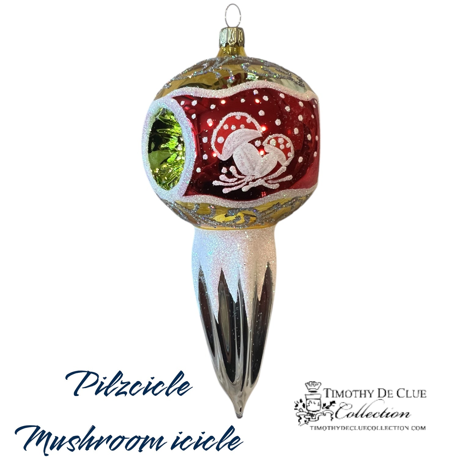 Pilzcicle Mushroom Icicle Indent Red- German Glass Ornament Christmas Collection